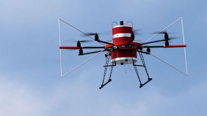 Octocopter, equipped with measuring electronics for on-site investigations