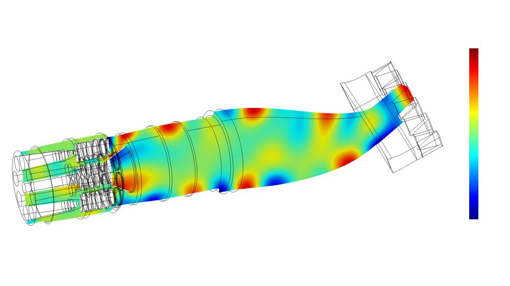 Graphical representation of the pressure distribution in a gas turbine burner.
