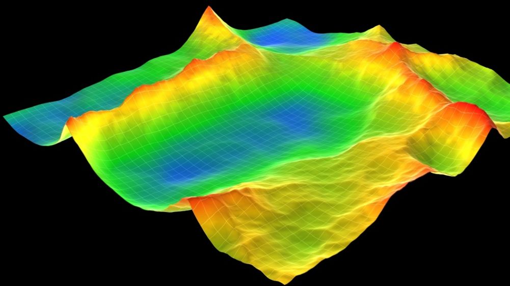 Die Grafik zeigt ein simuliertes Oberflächenprofil, um geologische Kenntnisse über potenzielle geothermisch nutzbare Standorte zu erhalten.