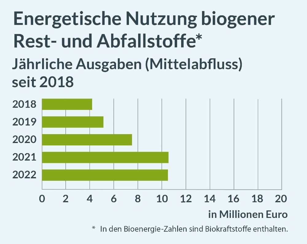 Verteilung der Fördermittel im Bereich energetische Nutzung biogener Rest- und Abfallstoffe seit 2018.