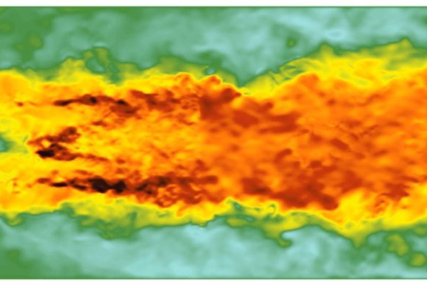 Simulation of the combustion processes in a hydrogen-oxygen flame.