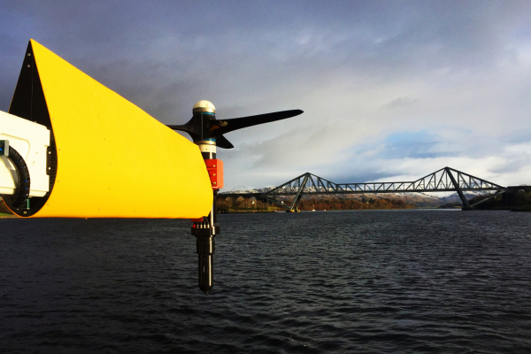 SIT turbine on a floating platform in Scotland (maintenance position)