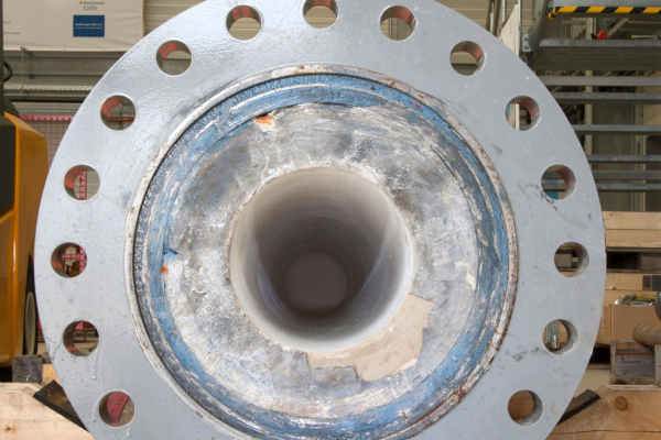 View into the borehole after the first drilling test