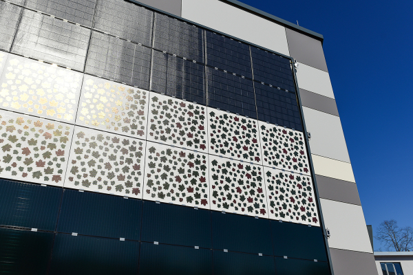 Frontal view of the pilot installation of the standard BIPV facade system.
